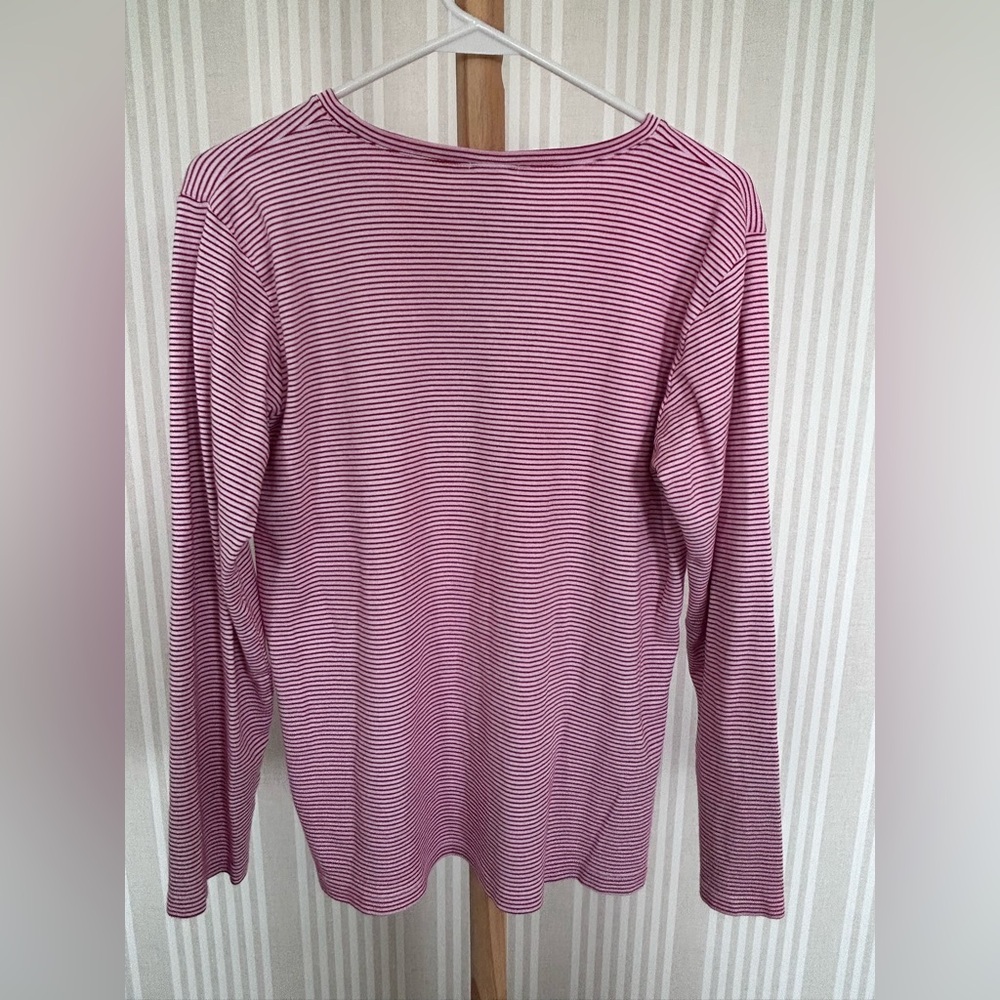 LAKE Pajamas Shirt Red Pink Striped Cotton PJ Top 100% Pima Cotton Womens Large - Picture 6 of 7